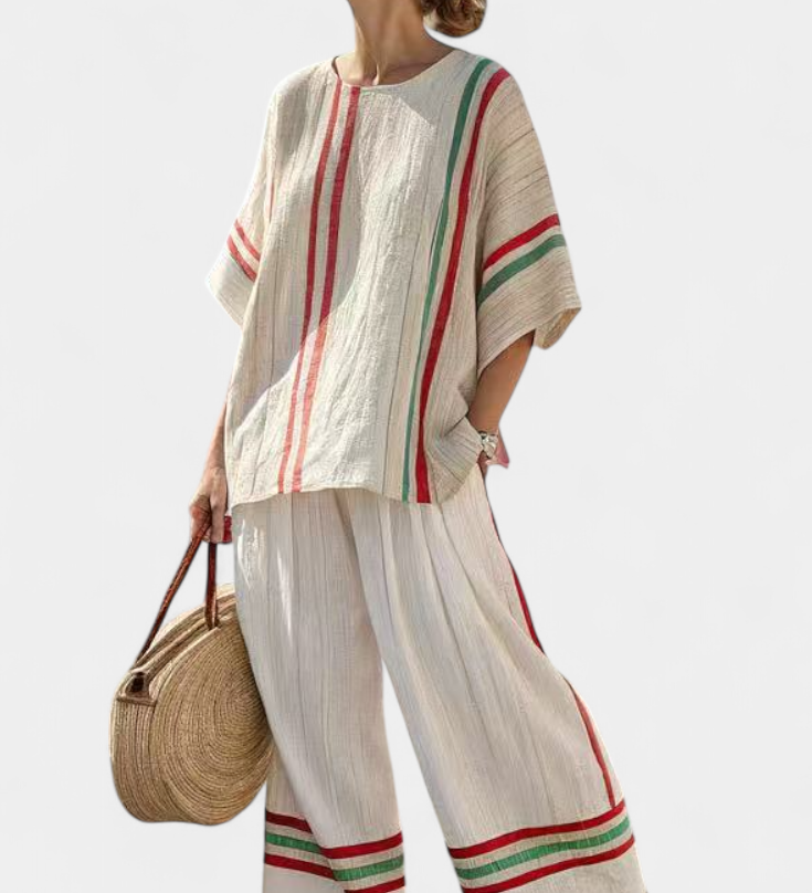 Mia – boho spausdinta palaidinė ir patogios plačios kelnės
