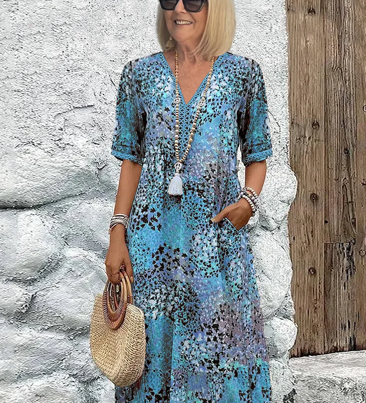 Gabija - Ryški midi suknelė, elegantiškai slepianti pilvuką