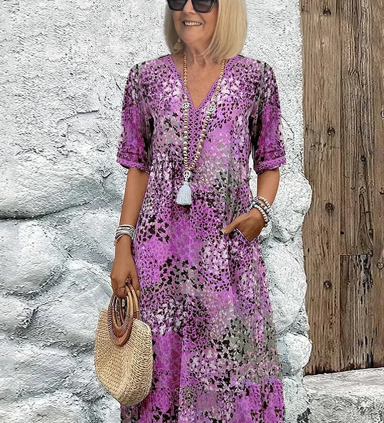 Gabija - Ryški midi suknelė, elegantiškai slepianti pilvuką