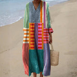 Elzė – Ilga įvairiaspalvė patchwork suknelė